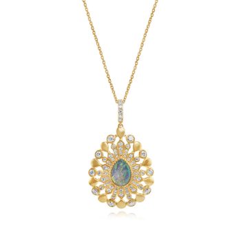 14K Yellow Gold Australian Black Opal/Diamond Pendant