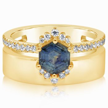 18K Yellow Gold Montana Sapphire/Diamond Cigar Band Ring