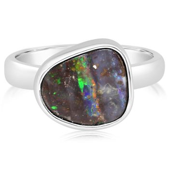 Sterling Silver Australian Boulder Opal Smooth Shank Ring
