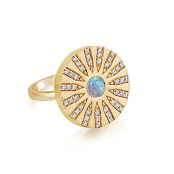 14K Yellow Gold Australian Opal/Diamond Medallion Ring