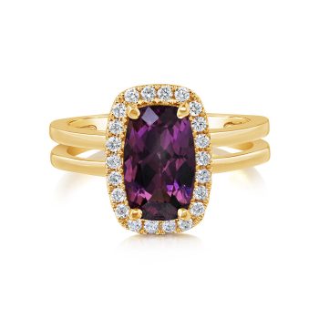 14K Yellow Gold Purple Garnet/Diamond Ring