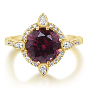 18K Yellow Gold Purple Garnet/Diamond Ring