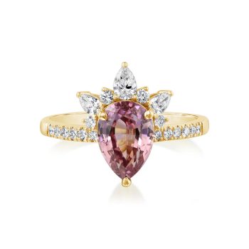 18K Yellow Gold Lotus Garnet/Diamond Ring
