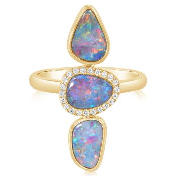 14K Yellow Gold Australian Opal Doublet/Diamond Ring