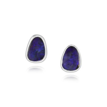 Sterling Silver Boulder Opal Plain Bezel Earrings
