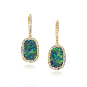 14K Yellow Gold Australian Opal Doublet/Diamond Earrings