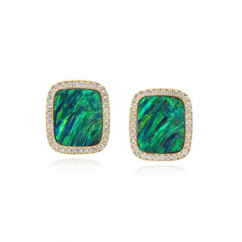 14K Yellow Gold Australian Opal Doublet/Diamond Earrings