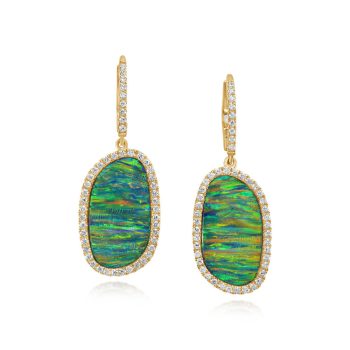 14K Yellow Gold Australian Opal Doublet/Diamond Earrings
