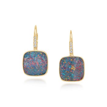 14K Yellow Gold Australian Opal Doublet/Diamond Earrings