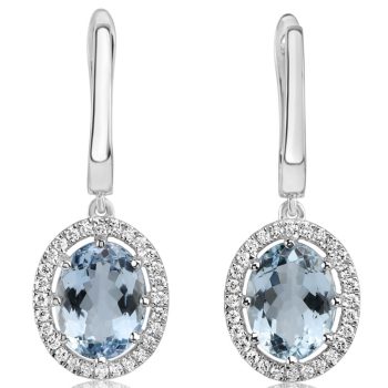 Platinum 9x7mm Oval Aqua/Diamond Earrings