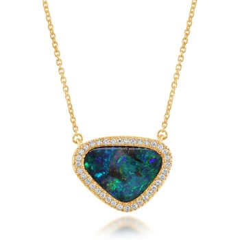 14K Yellow Gold Australian Boulder Opal/Diamond Neckpiece