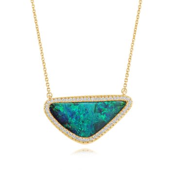 14K Yellow Gold Australian Boulder Opal/Diamond Neckpiece