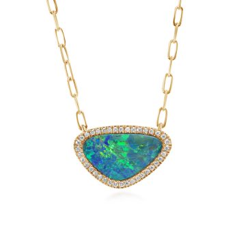 14K Yellow Gold Australian Opal Doublet/Diamond Neckpiece