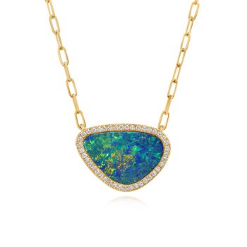 14K Yellow Gold Australian Opal Doublet/Diamond Neckpiece