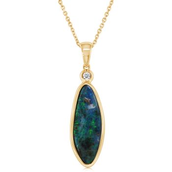 14K Yellow Gold Boulder/Diamond Plain Bezel Pendant