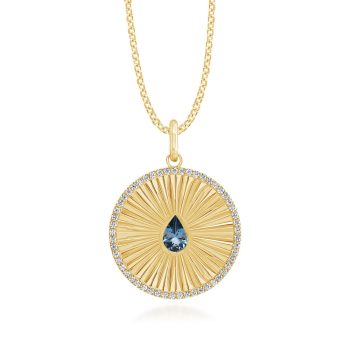 14K Yellow Gold Aqua/Diamond Medallion Pendant