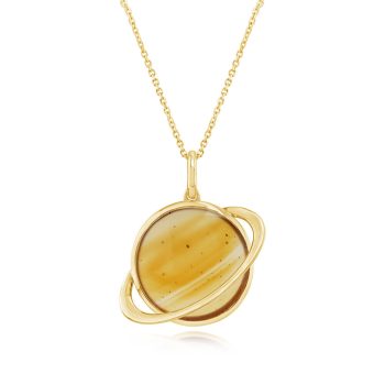 14K Yellow Gold Montana Agate Saturn Pendant