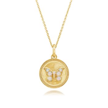 14K Yellow Gold Australian Opal Butterfly Medallion Pendant