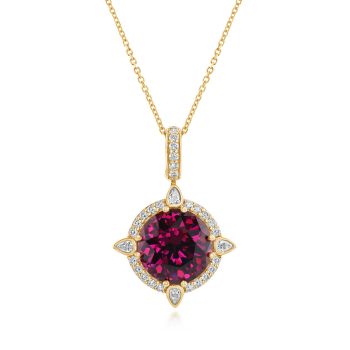 18K Yellow Gold Purple Garnet/Diamond Pendant