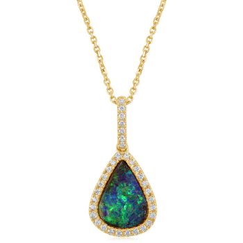 14K Yellow Gold Australian Boulder Opal/Diamond Pendant