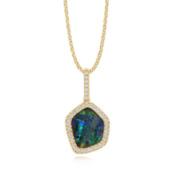 14K Yellow Gold Australian Boulder Opal/Diamond Pendant