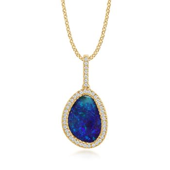 14K Yellow Gold Australian Boulder Opal/Diamond Pendant