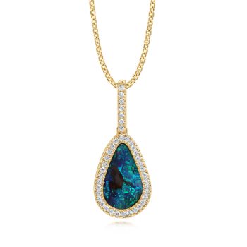 14K Yellow Gold Australian Boulder Opal/Diamond Pendant