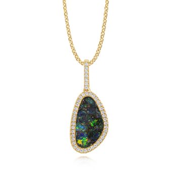 14K Yellow Gold Australian Boulder Opal/Diamond Pendant