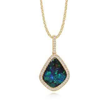 14K Yellow Gold Australian Boulder Opal/Diamond Pendant
