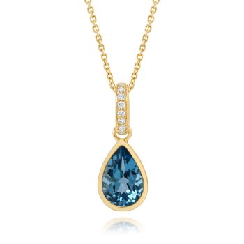 14K Yellow Gold Blue Topaz/Diamond Pendant