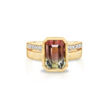 18K Yellow Gold Bi Color Tourmaline/Diamond Ring