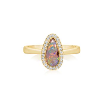14K Yellow Gold Australian Boulder Opal/Diamond Ring