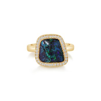 14K Yellow Gold Australian Boulder Opal/Diamond Ring