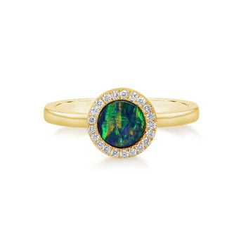 14K Yellow Gold Australian Opal Doublet/Diamond Ring