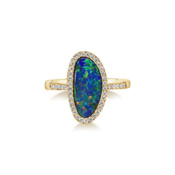 14K Yellow Gold Australian Opal Doublet/Diamond Ring