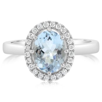 Platinum 9x7mm Oval Aqua/Diamond Ring