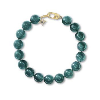 14K Yellow Gold 7" Guatemalan Jade/Montana Sapphire/Diamond Bracelet