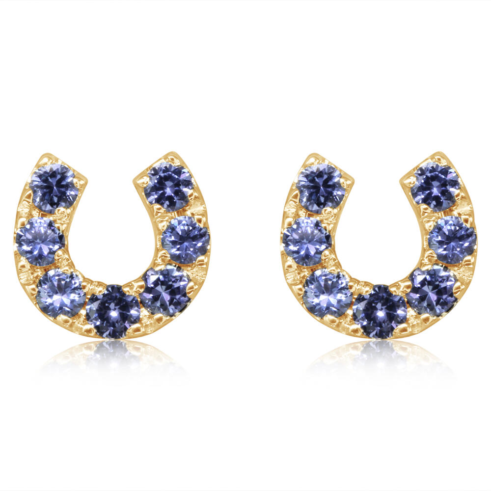 14K Yellow Gold Yogo Sapphire Horseshoe Earrings