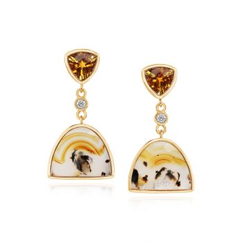 14K Yellow Gold Montana Agate/Citrine/Diamond Earrings