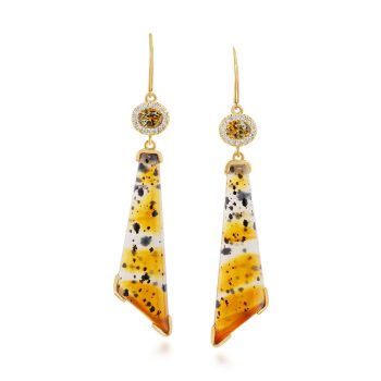 14K Yellow Gold Montana Agate/Fancy Montana Sapphire/Diamond Earrings