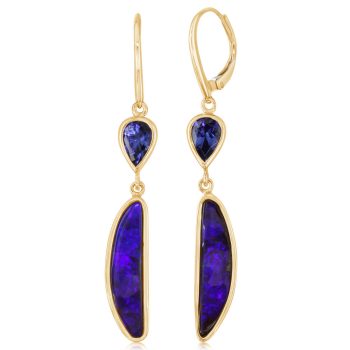 14K White Gold Australian Boulder Opal/Tanzanite Earrings