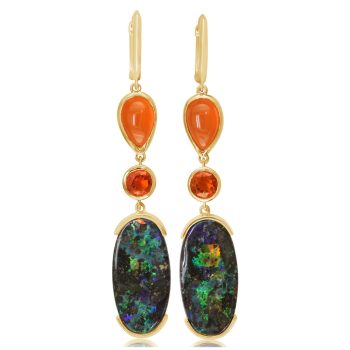14K Yellow Gold Australian Boulder Opal/Fire Opal Earrings