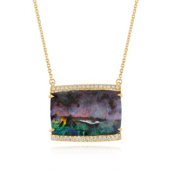 14K Yellow Gold Australian Boulder Opal/Diamond Neckpiece