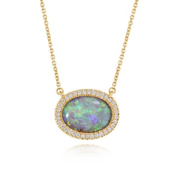 14K Yellow Gold Australian Boulder Opal/Diamond Neckpiece