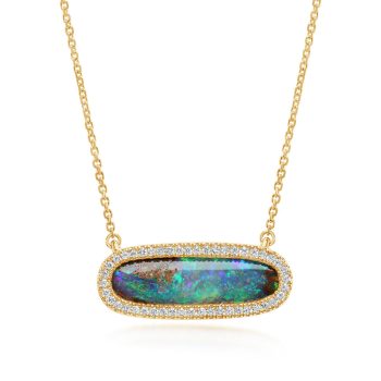 14K Yellow Gold Australian Boulder Opal/Diamond Neckpiece