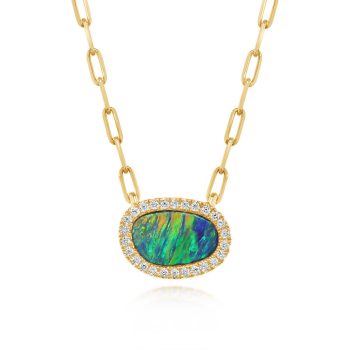 14K Yellow Gold Australian Opal Doublet/Diamond Neckpiece