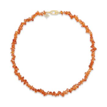 14K Yellow Gold 17" Rough Mandarin Garnet/Diamond Neckpiece