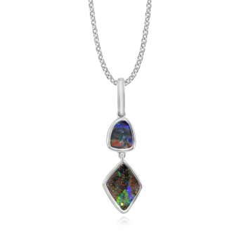 Sterling Silver Australian Boulder Opal 2-Stone Pendant