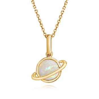 14K Yellow Gold Australian Opal Saturn Pendant