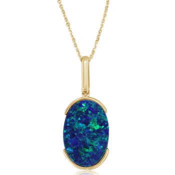 14K Yellow Gold Australian Opal Doublet Pendant